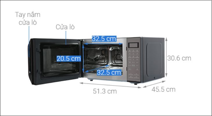Kích thước lò vi sóng có nướng Panasonic NN-CT66MBYUE 27 lít