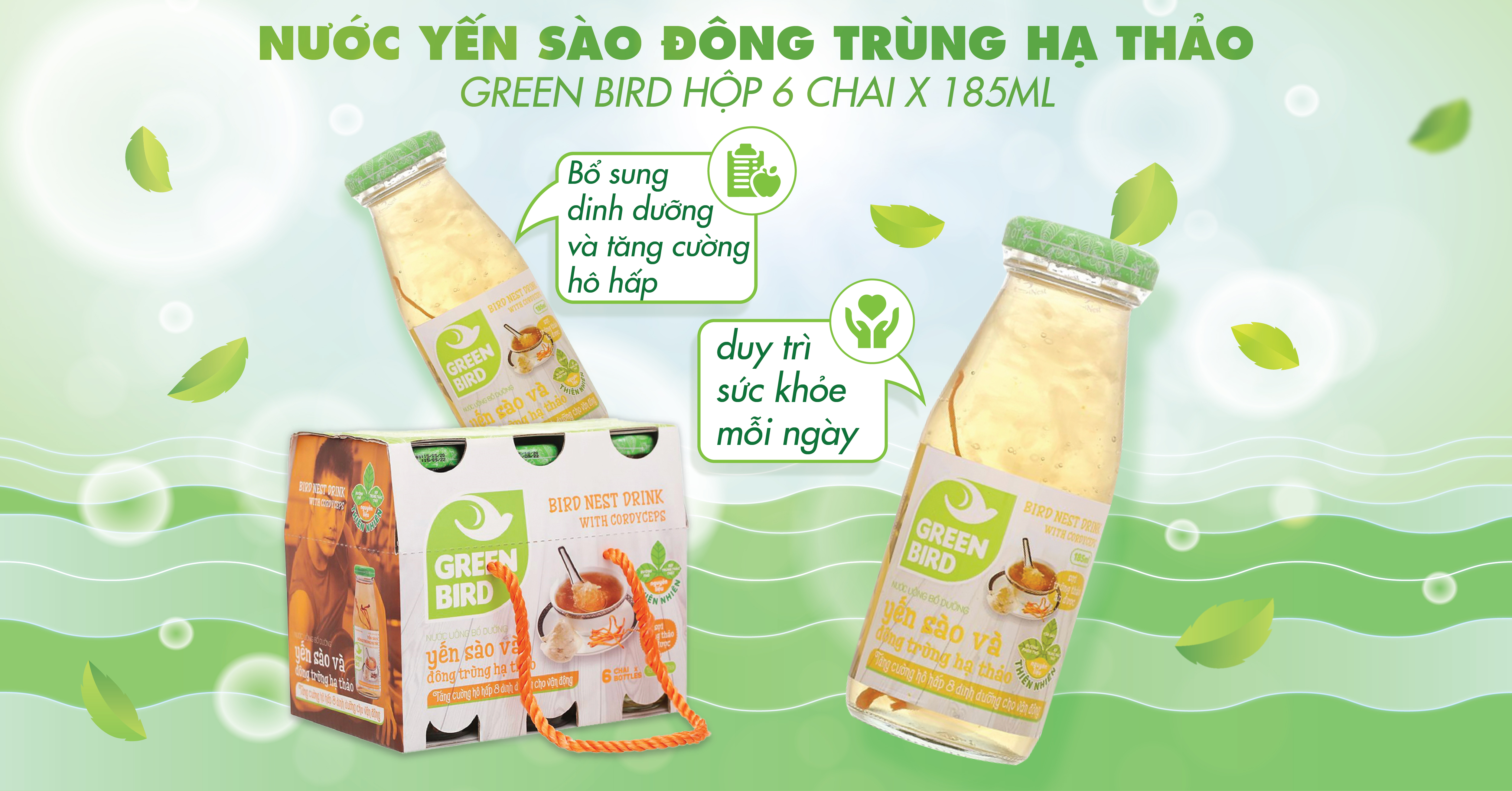 Quà tặng Nước yến Đông trùng hạ thảo Green Bird Nutrinest 185mll lốc 6 chai. Quà tặng Nước yến Đông trùng hạ thảo Green Bird Nutrinest 185mll lốc 6 chai.