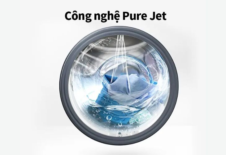 Công nghệ Pure Jet giúp làm sạch bột giặt và cặn bẩn bám trên cửa máy giặt