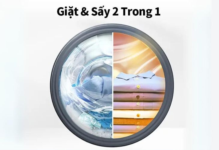 Công nghệ giặt & sấy 2 trong 1 giúp việc làm sạch và khô quần áo tiện lợi, nhanh chóng 