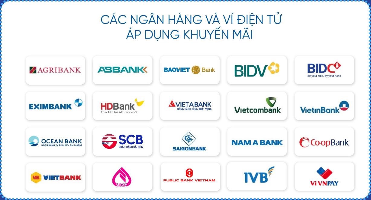 Danh s&aacute;ch ng&acirc;n h&agrave;ng &aacute;p dụng khuyến m&atilde;i