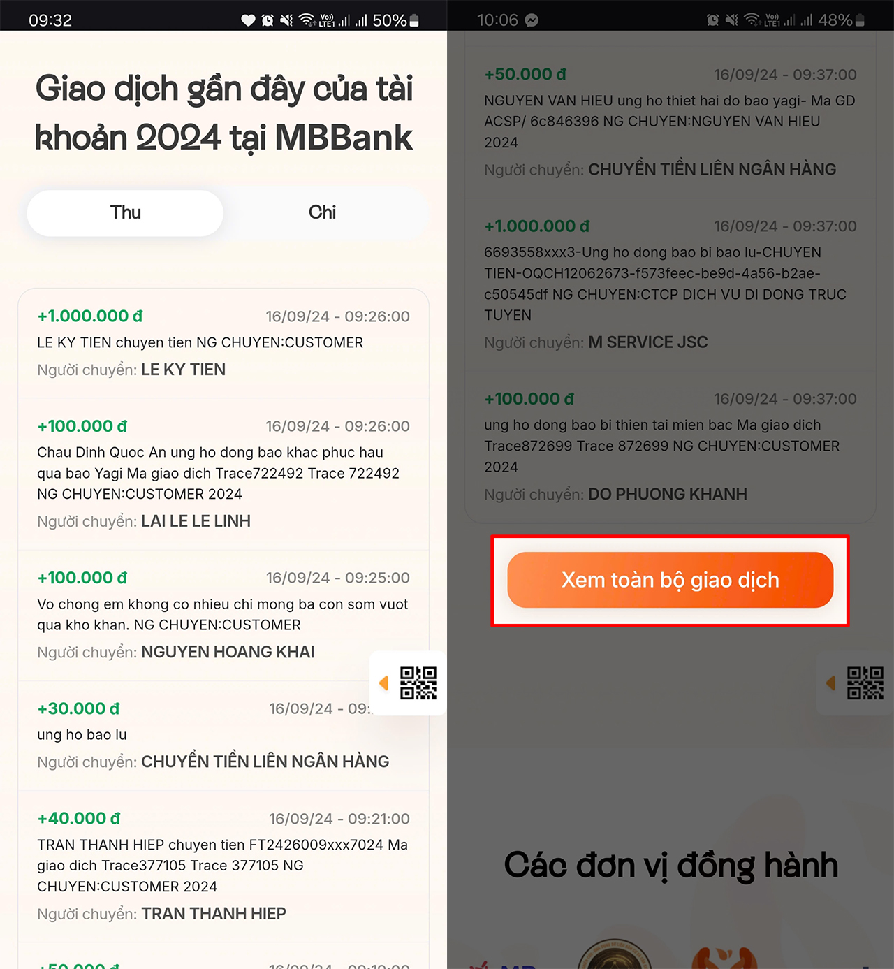 Cách xem sao kê tài khoản MTTQ theo thời gian thực