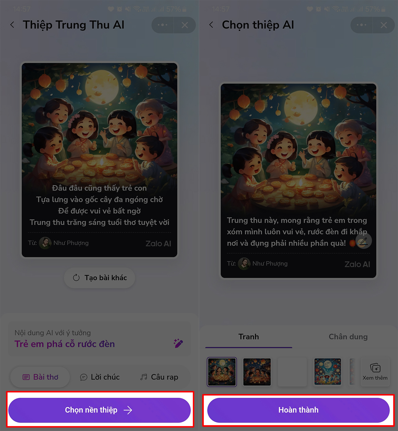 Cách tạo thiệp Trung thu bằng AI trên Zalo