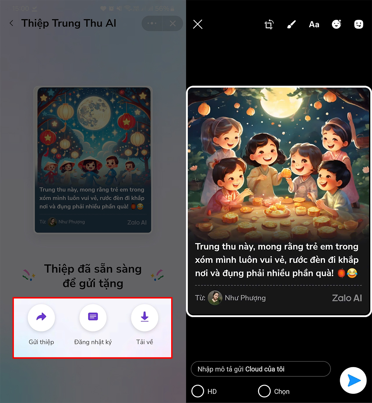 Cách tạo thiệp Trung thu bằng AI trên Zalo