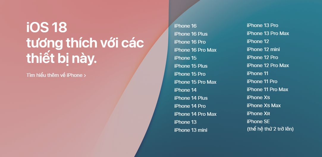 Danh sách iPhone tương thích với iOS 18