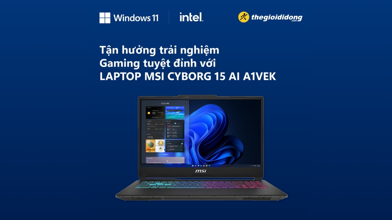 Tận hưởng trải nghiệm gaming tuyệt đỉnh với laptop MSI Cyborg 15 AI A1VEK Tận hưởng trải nghiệm gaming tuyệt đỉnh với laptop MSI Cyborg 15 AI A1VEK