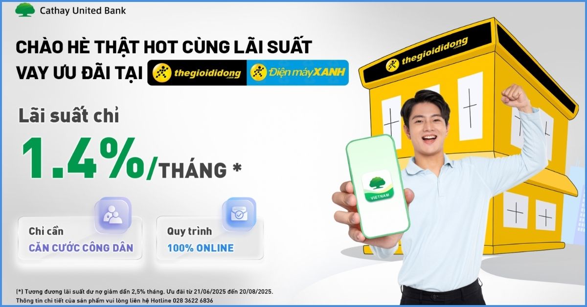 Lãi suất chỉ từ 1.4%/tháng – Vay nhanh tại Điện máy XANH và Thế Giới Di Động!