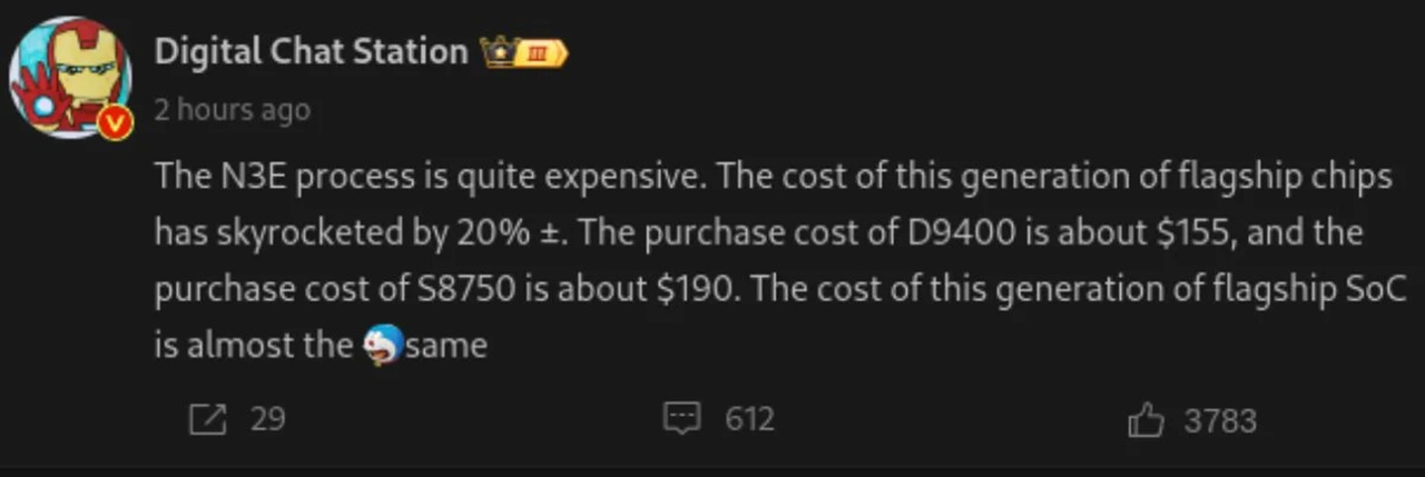 Bài đăng của Digital Chat Station hé lộ mức giá của chip Dimensity 9400 và Snapdragon 8 Gen 4