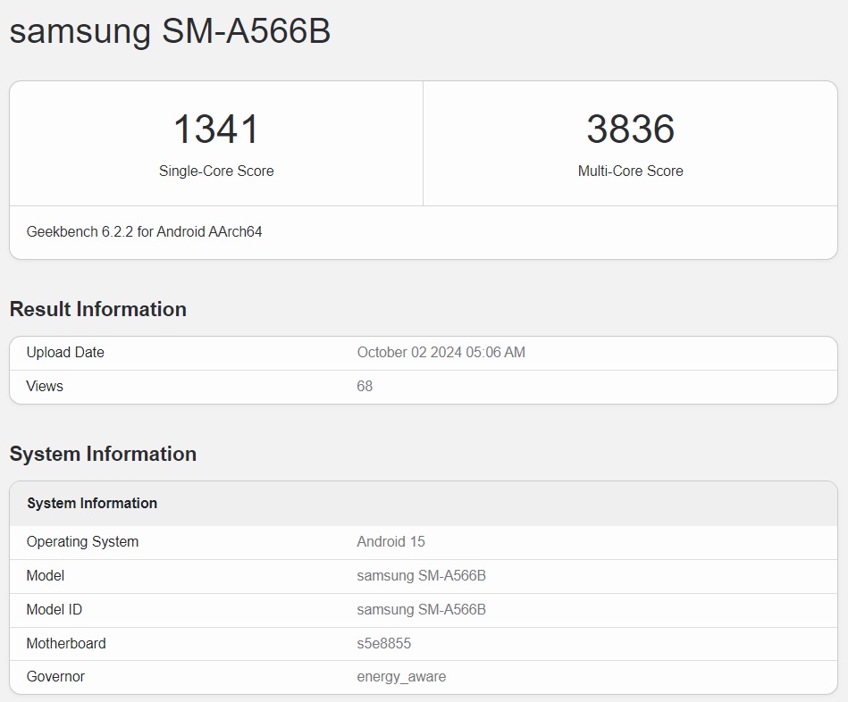 Samsung Galaxy A56 xuất hiện trên cơ sở dữ liệu Geekbench