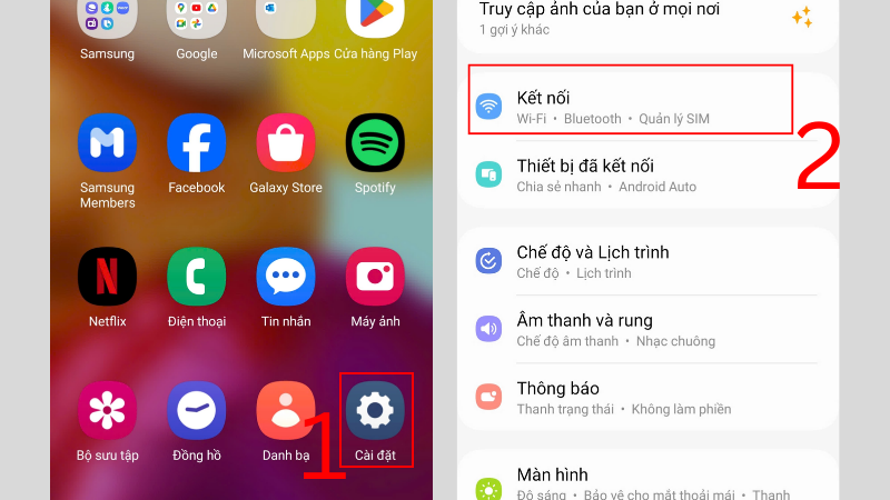 Vào Cài đặt > Chọn Kết nối