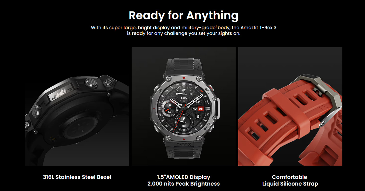 Amazfit T-Rex 3 được gia công bằng những vật liệu với cao cấp với độ bền cao