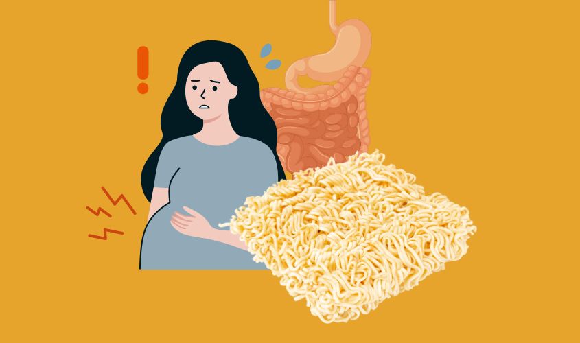 Hình ảnh thể hiện việc ăn nhiều mì tôm sẽ gây hại cho hệ tiêu hóa mẹ bầu Hình ảnh thể hiện việc ăn nhiều mì tôm sẽ gây hại cho hệ tiêu hóa mẹ bầu