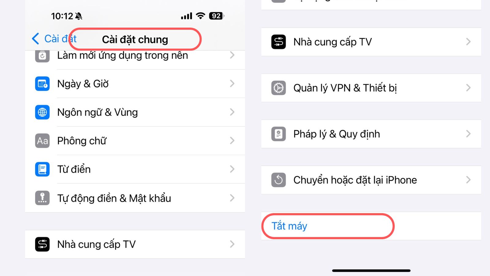 Cài đặt chung > Tắt máy Cài đặt chung > Tắt máy