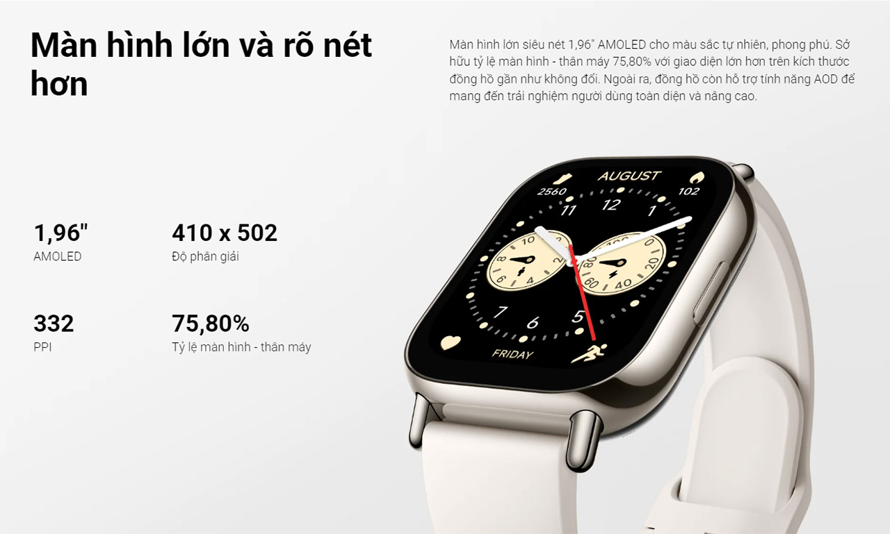 Thông số màn hình trên Redmi Watch 5 Lite 