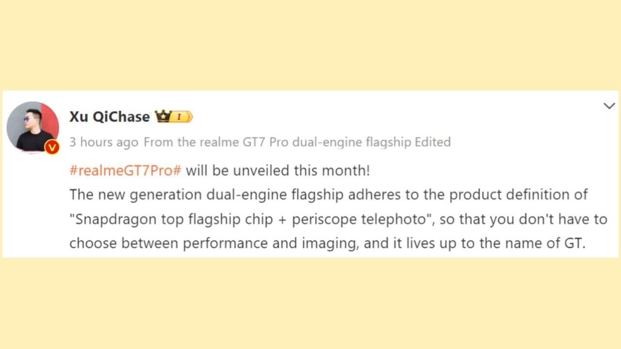  realme chính thức tiết lộ rằng realme GT 7 Pro sẽ được ra mắt trong tháng