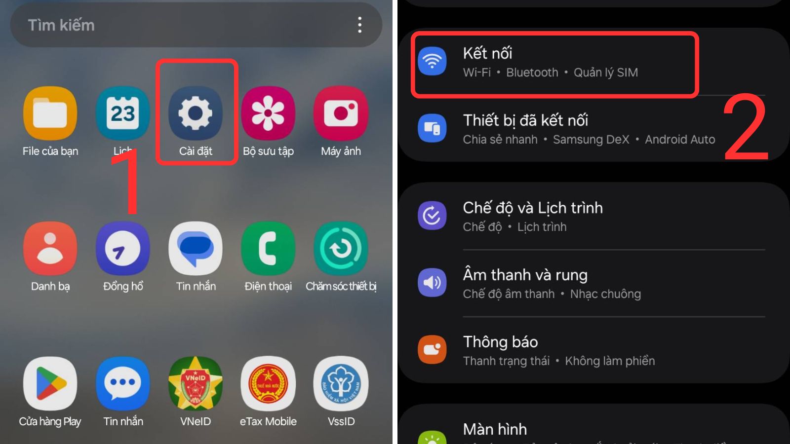 V&agrave;o C&agrave;i đặt > Kết nối