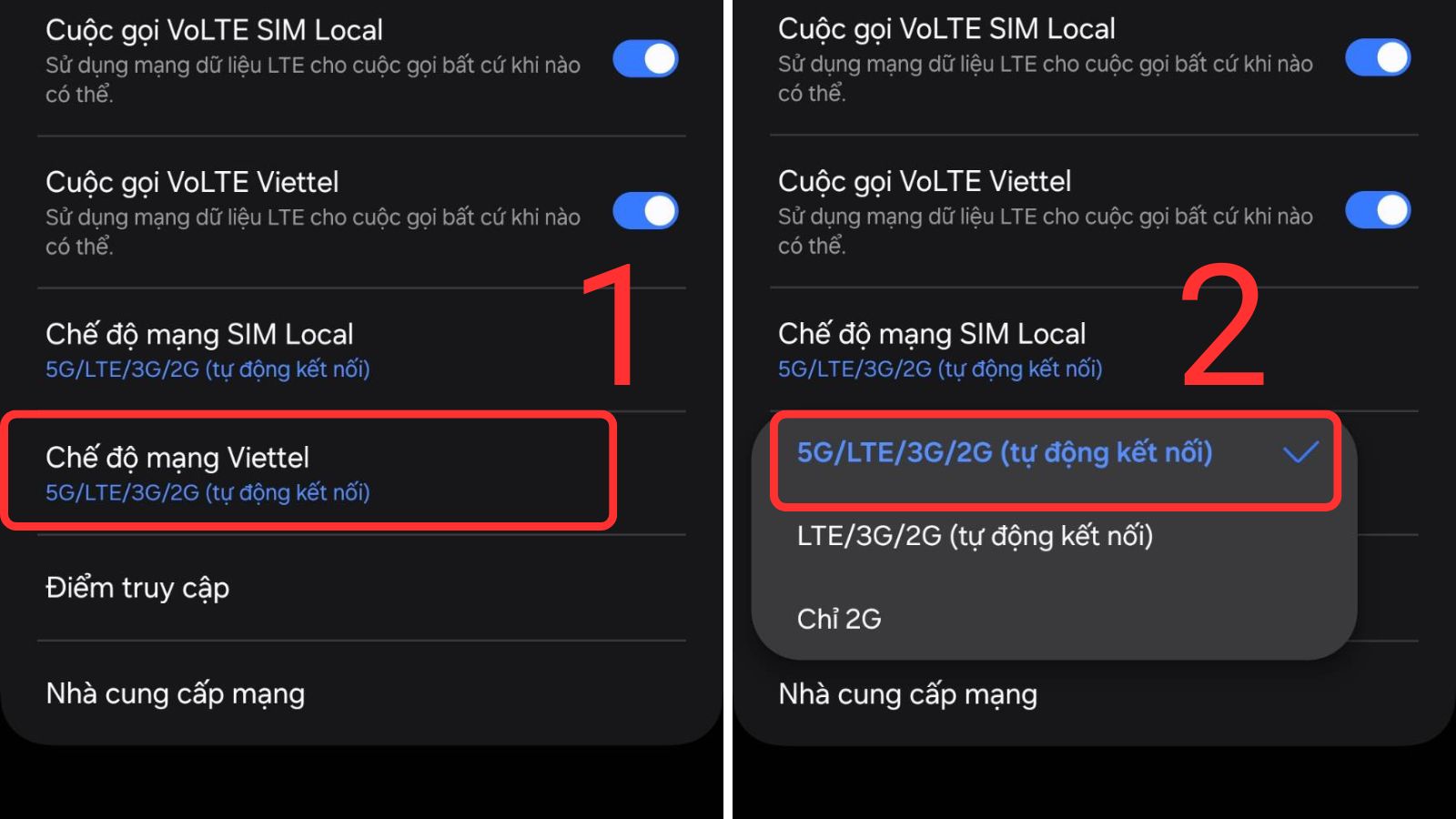 tick chọn 5G/4G/3G/2G (Tự động)