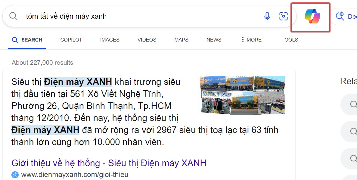 Nếu muốn giao tiếp như cuộc trò chuyện thông thường, bạn có thể click chọn biểu tượng Chat với Copilot 