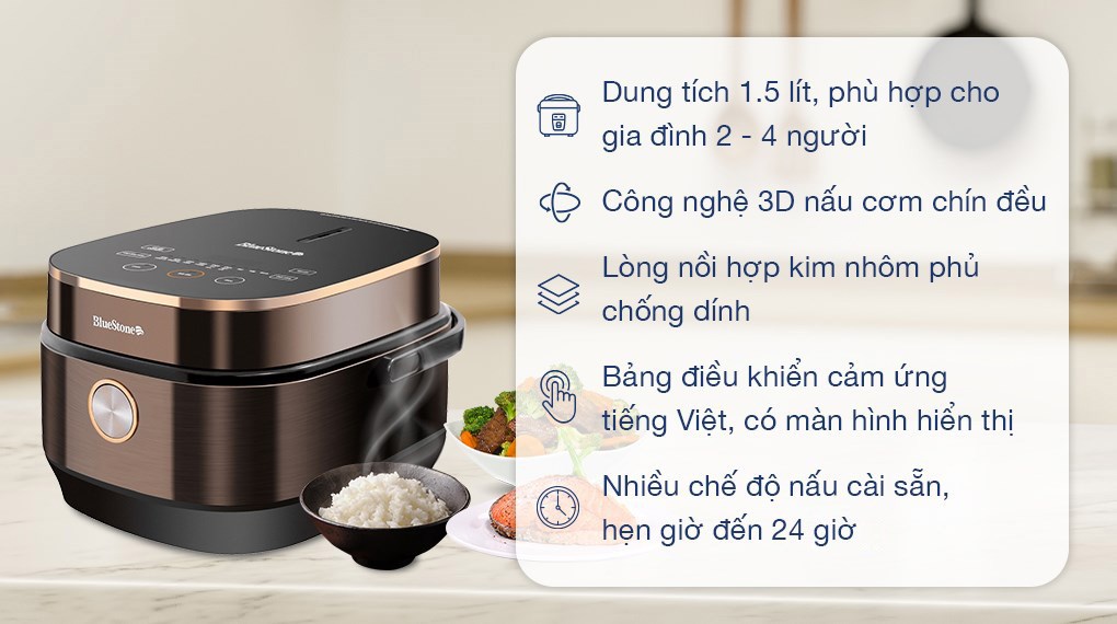 Nồi cơm điện tử Bluestone 1.5L RCB-5949 nhiều chế độ nấu, lòng nồi chống dính