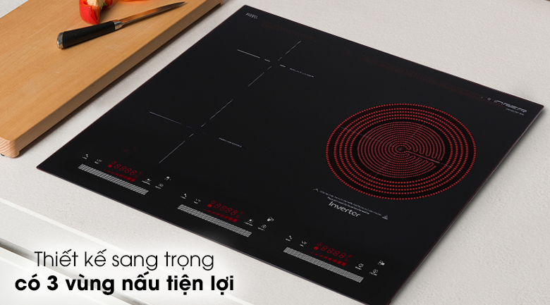Bếp từ hồng ngoại 3 vùng nấu Junger CEJ-300-IIF mặt kính Schott Ceran, bảng điều khiển cảm ứng riêng từng vùng