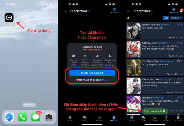Mở ứng dụng và đăng nhập/tạo tài khoản để sử dụng ứng dụng Mở ứng dụng và đăng nhập/tạo tài khoản để sử dụng ứng dụng
