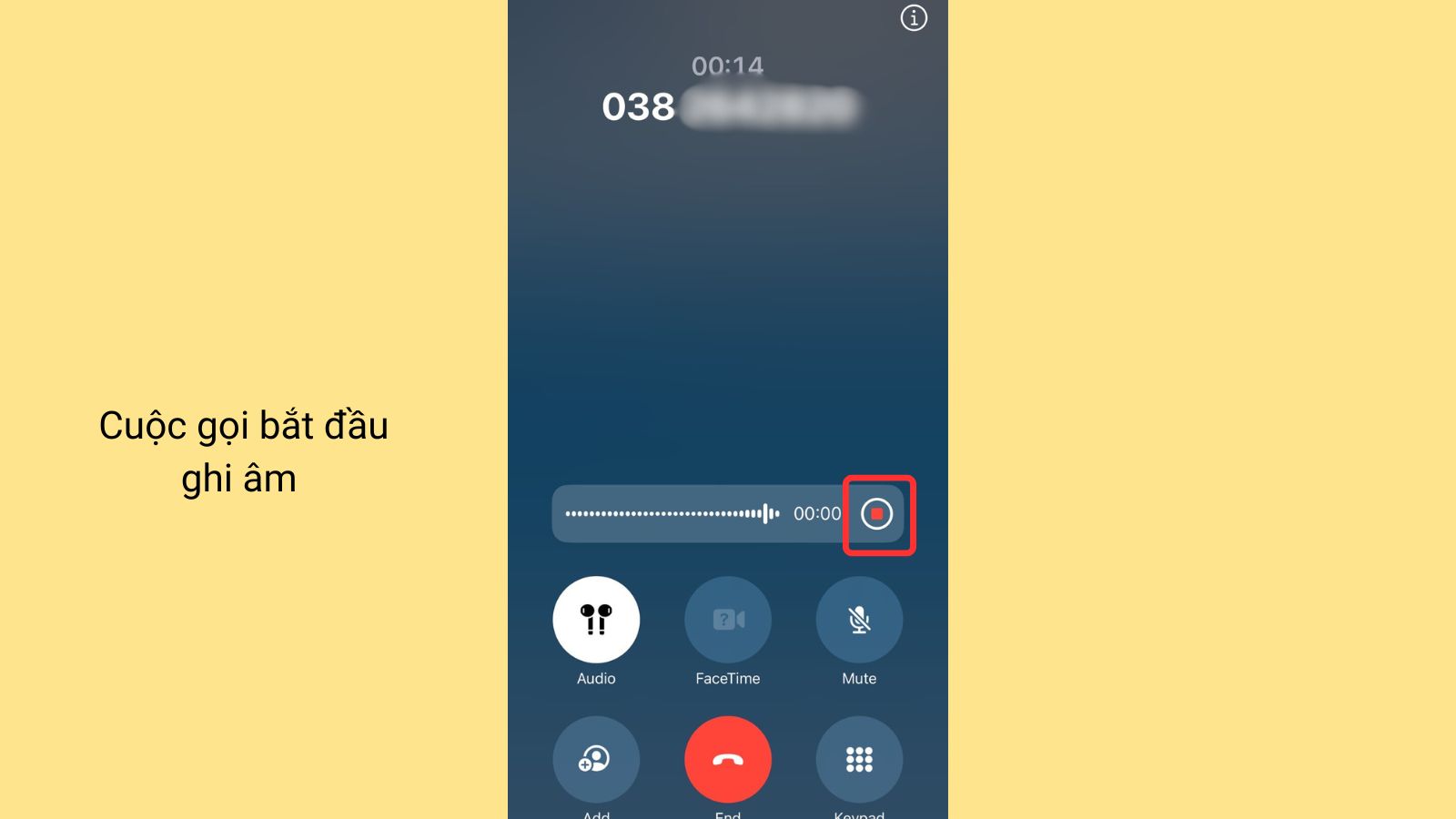 Chạm nút màu đỏ để dừng cuộc gọi Chạm nút màu đỏ để dừng cuộc gọi