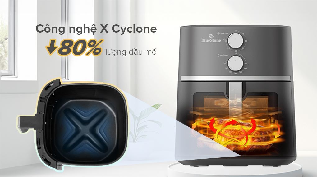 Nồi chiên không dầu Bluestone AFB-5856 dung tích 7 lít, công nghệ X Cyclone, vỏ xám hiện đại