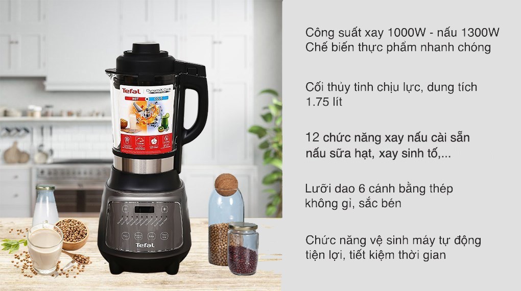 Máy làm sữa hạt đa năng Tefal BL967B66 cối thủy tinh chịu nhiệt và lưỡi dao Powelix 6 cánh