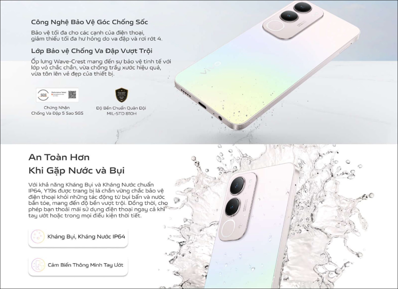 Vivo Y19s có khả năng kháng nước và bụi chuẩn IP64 Vivo Y19s có khả năng kháng nước và bụi chuẩn IP64