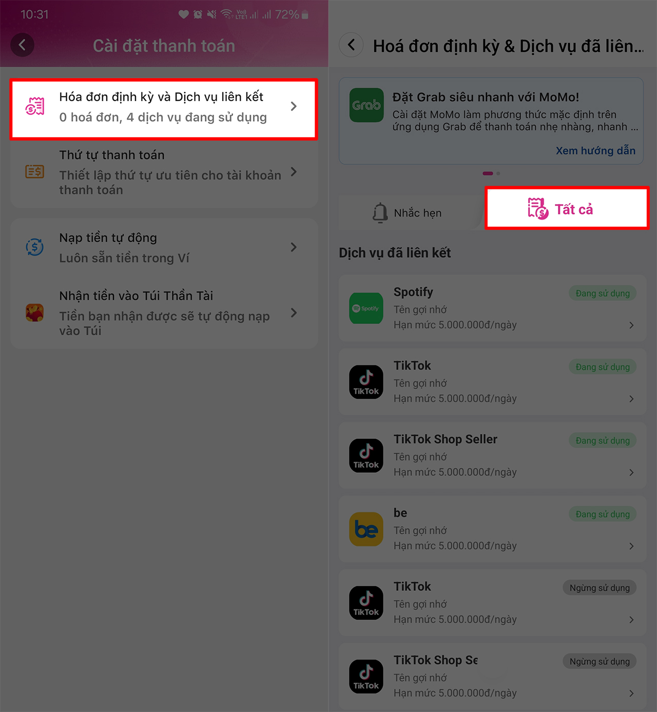 Cách hủy thanh toán app trên Momo