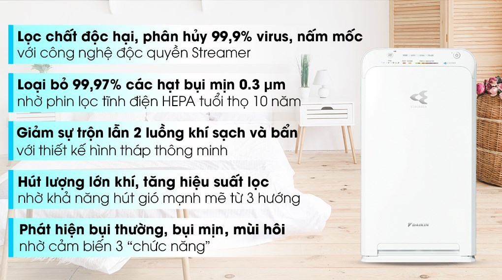 Máy lọc không khí Daikin MC40UVM6-7 23W kiểu dáng tinh tế, lọc sạch không khí hiệu quả