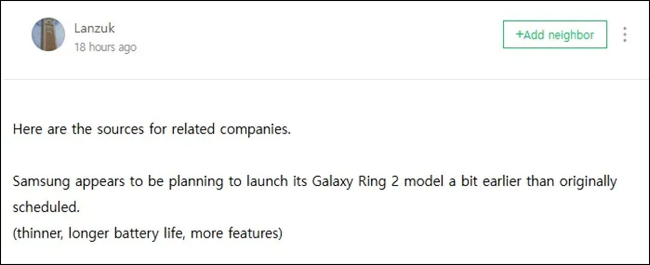 Bài đăng của Lanzuk cho thấy Galaxy Ring 2 sẽ có nhiều cải tiến mới Bài đăng của Lanzuk cho thấy Galaxy Ring 2 sẽ có nhiều cải tiến mới