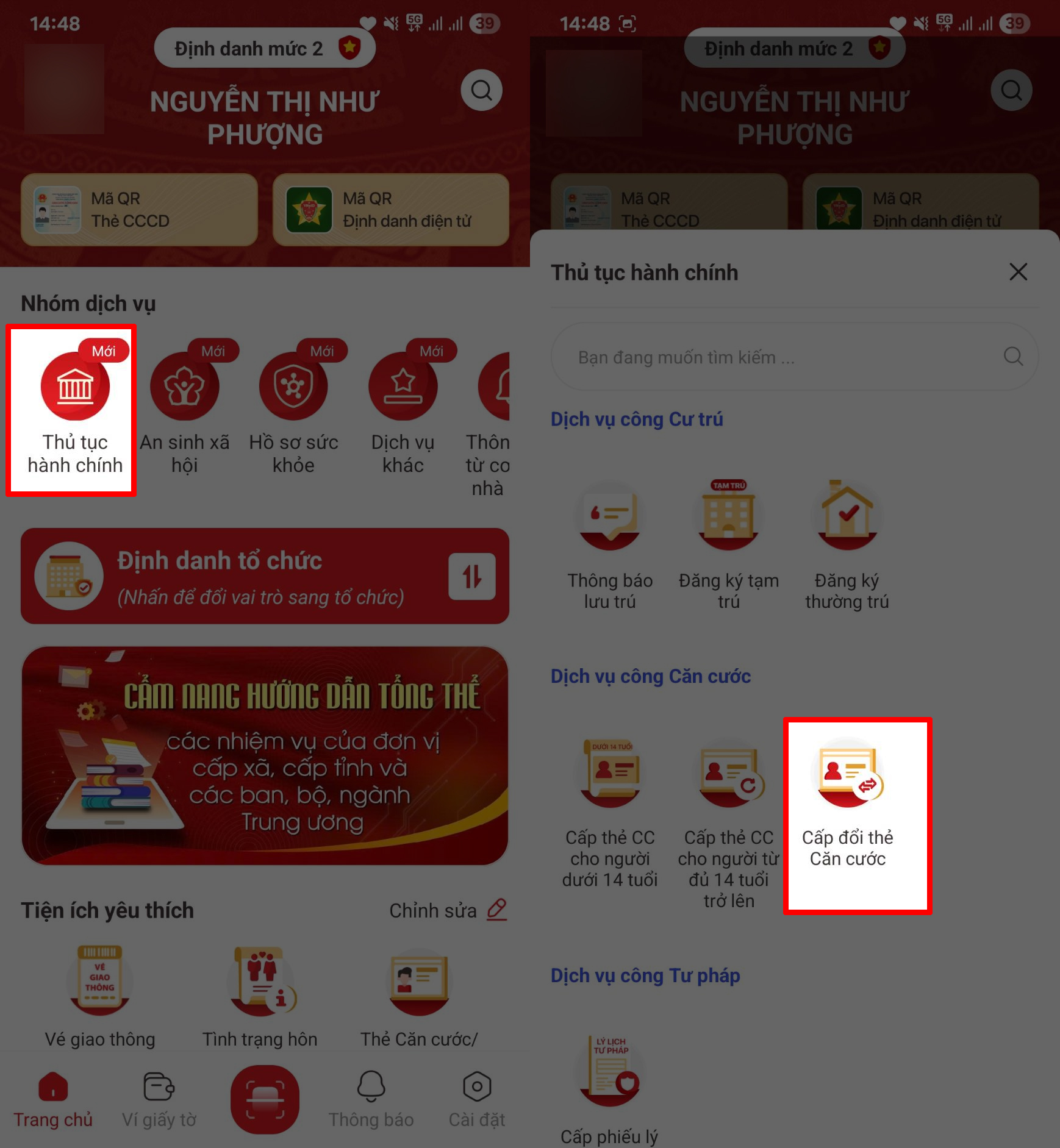 Cách đăng ký đổi thẻ Căn cước online trên VNeID
