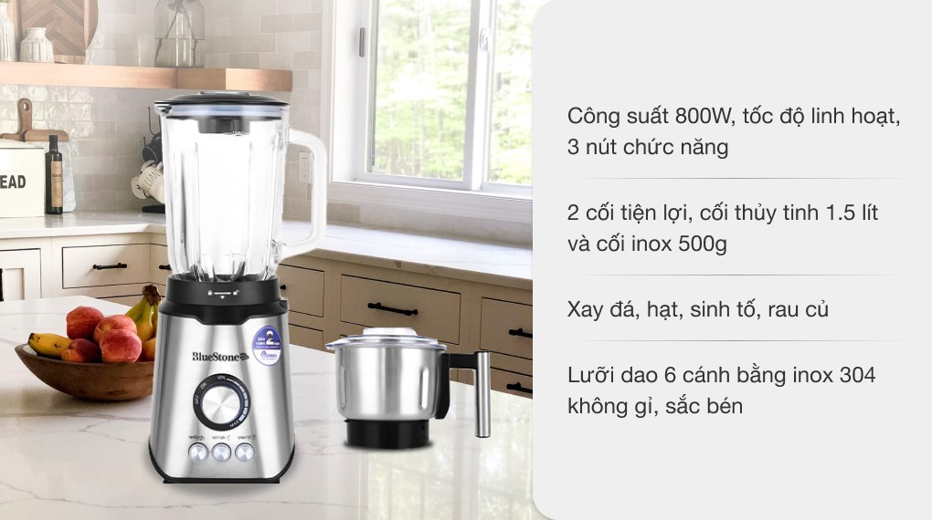 Lưỡi dao 6 cánh bằng inox 304 của máy xay BlueStone BLB-5339 sắc bén, bền bỉ