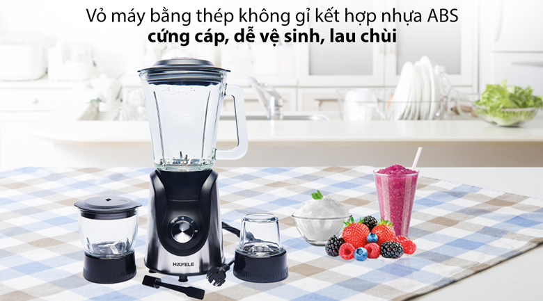 Máy xay sinh tố đa năng Hafele HSB-0621FS với 3 cối thủy tinh, lưỡi dao inox và vỏ thép không gỉ