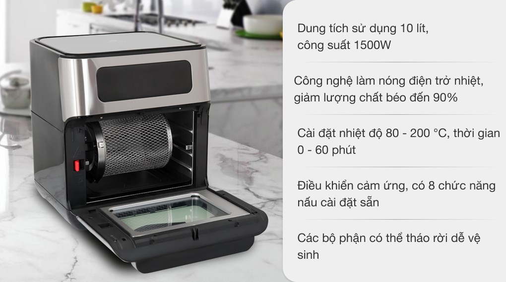 Nồi chiên không dầu Hawonkoo AFH-101 10 lít với công suất lớn 1500W cho khả năng nấu chín nhanh