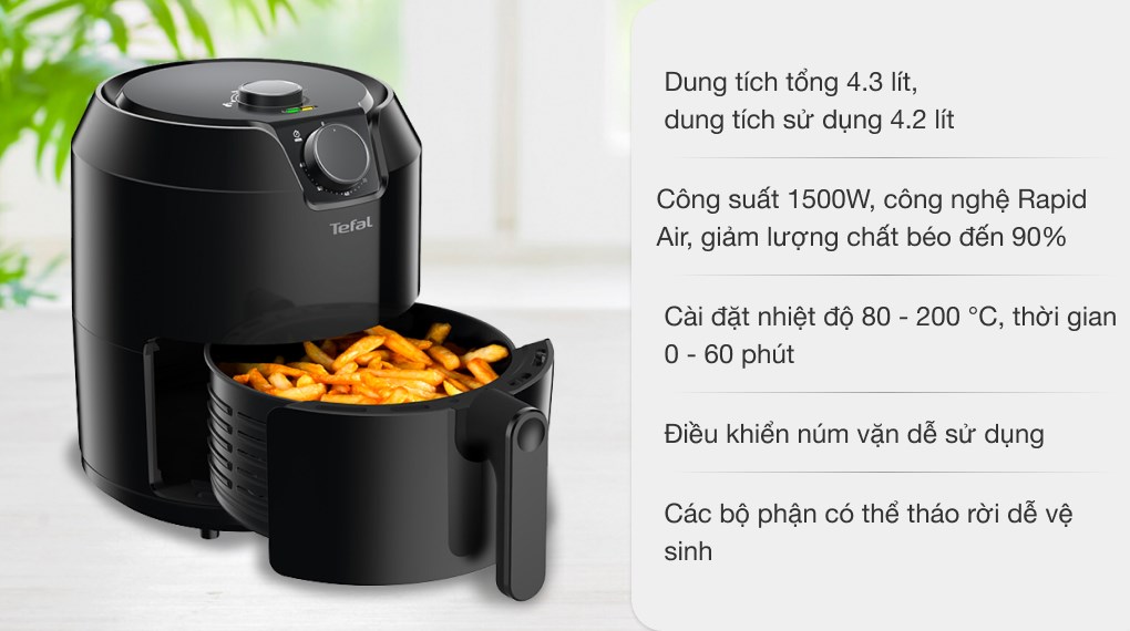 Nồi chiên không dầu Tefal EY201815 dung tích 4.2 lít, thiết kế thép không gỉ, điều khiển nút xoay tiện dụng