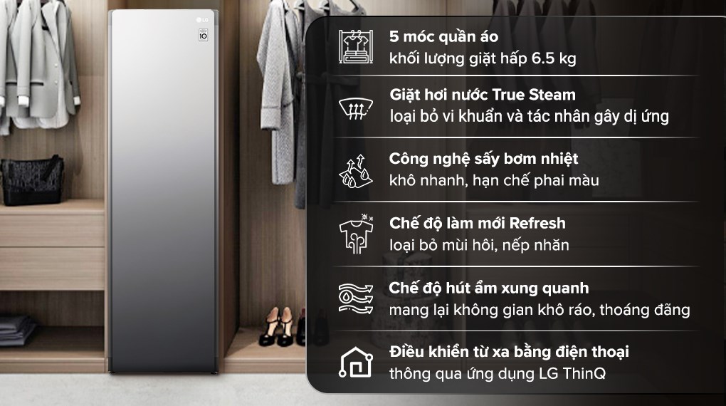 Tủ chăm sóc quần áo thông minh LG Styler Inverter 5 móc S5MB là sản phẩm giặt và sấy cao cấp của hãng, giúp bảo vệ quần áo tối ưu