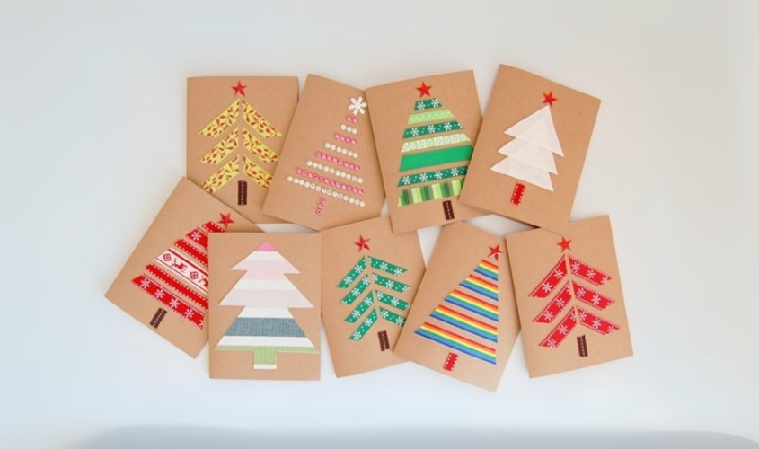 Mẫu vẽ thiệp Giáng sinh đơn giản hình cây thông