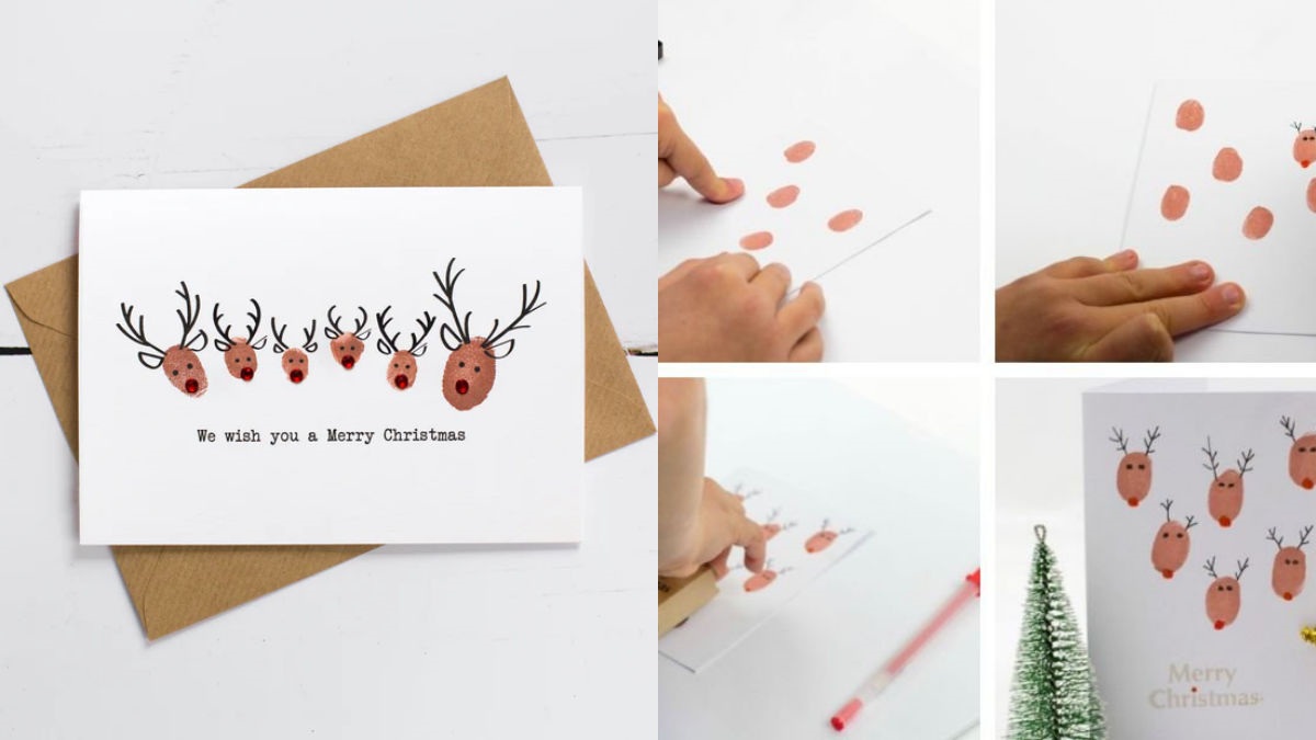 Ý tưởng trang trí thiệp noel bằng dấu vân tay