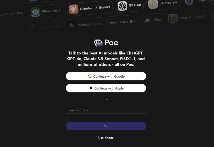 Đăng nhập Poe AI bằng nhiều cách