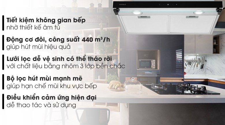 Máy hút mùi âm tủ Hafele HC-BI70B (538.86.095) thiết kế sang trọng, công suất hút 440 m³/h, vận hành êm ái, dễ vệ sinh