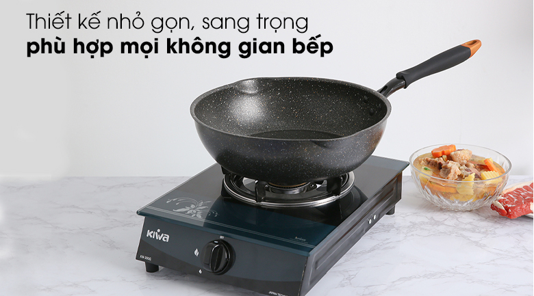 Chảo chống dính Kangaroo KG662XL 30 cm, kích thước lớn, phủ chống dính vân đá, tay cầm silicone đen chắc chắn