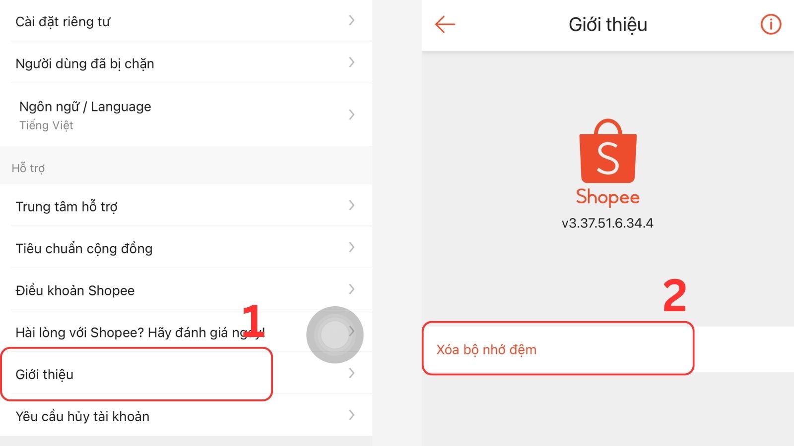 Chọn Giới thiệu > Xóa bộ nhớ đệm