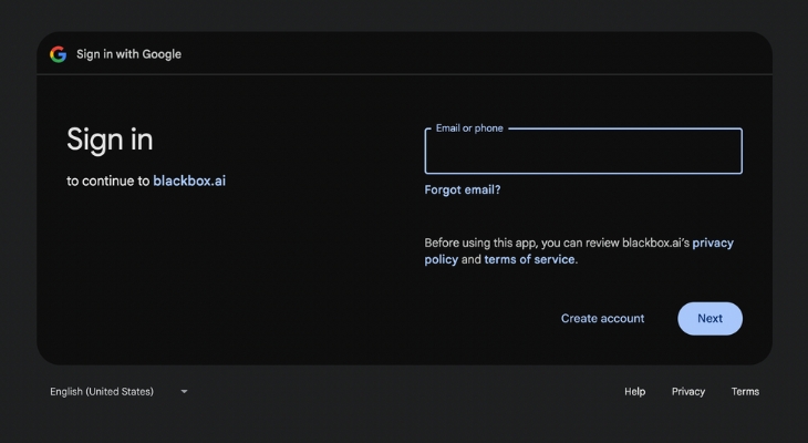 Cách đăng nhập vào Blackbox AI - Nhập email và mật khẩu