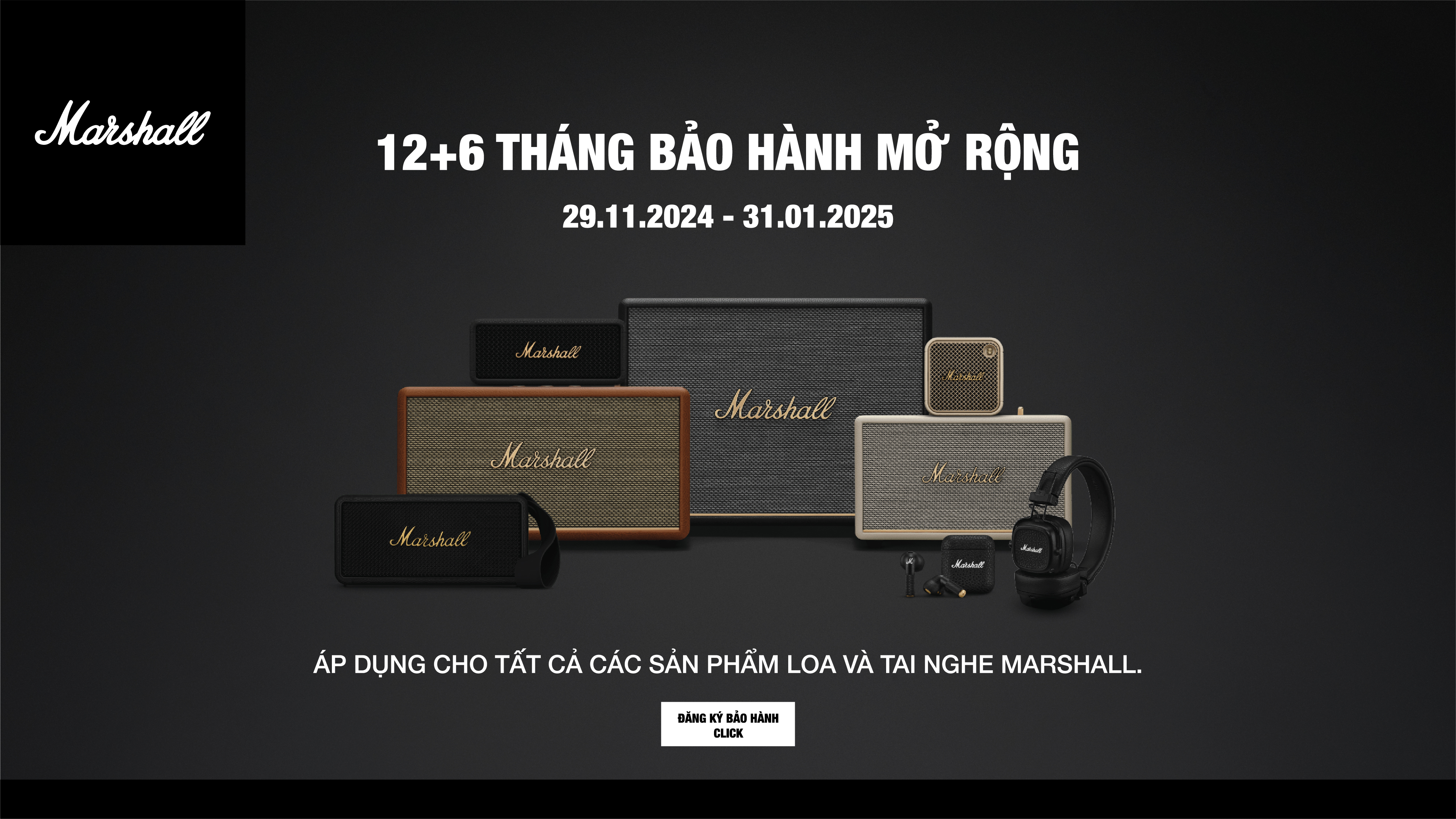 Yên tâm sử dụng loa và tai nghe Marshall với gói bảo hành mở rộng đến 18 tháng