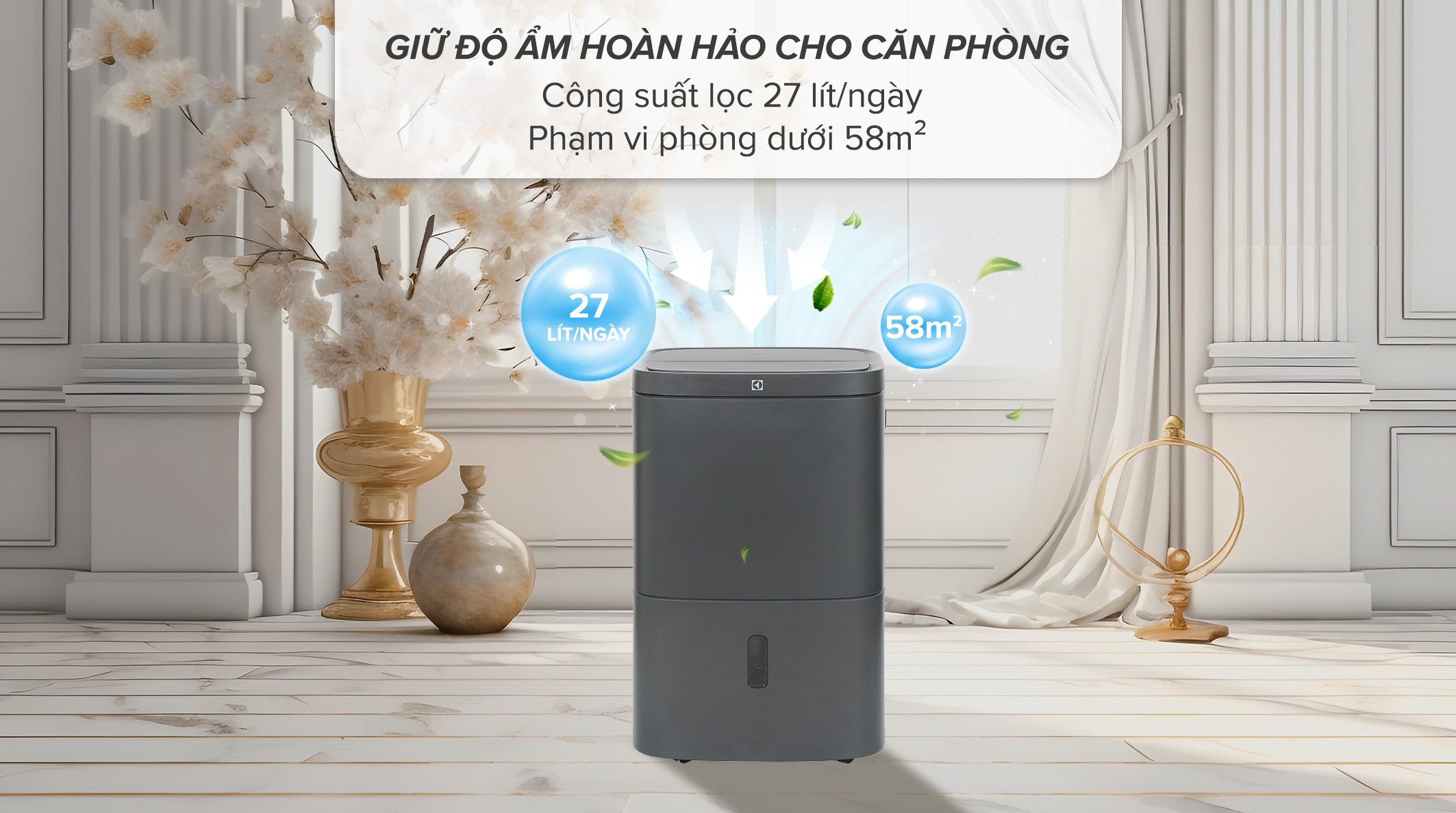 Máy hút ẩm Electrolux EDH14TRBD2 trang bị hệ thống PureZen giữ độ ẩm hoàn hảo cho căn phòng