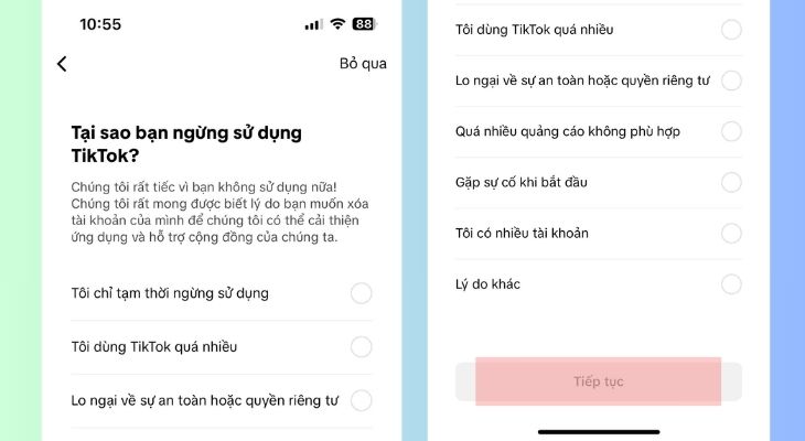 Bạn chọn lý do muốn xóa tài khoản và chọn 