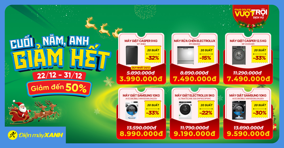 Cuối năm, anh giảm hết: Điện m&aacute;y XANH Online tung deal sốc mừng Gi&aacute;ng sinh, giảm gi&aacute; sập s&agrave;n h&agrave;ng loạt sản phẩm