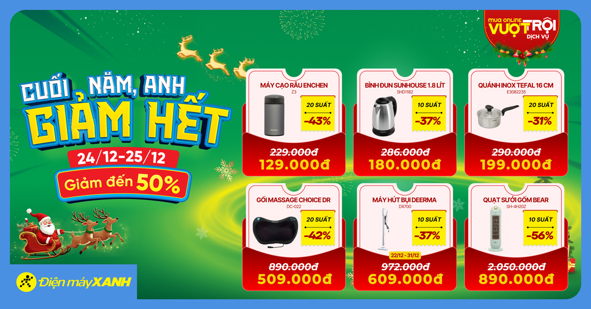 Cuối năm, anh giảm hết: Điện m&aacute;y XANH Online tung deal sốc mừng Gi&aacute;ng sinh, giảm gi&aacute; sập s&agrave;n h&agrave;ng loạt sản phẩm